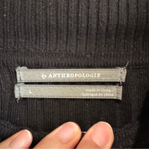 By Anthropologie Womens Large Black Ribbed Turtleneck Sweater Stretchy Minimal - Picture 6 of 12